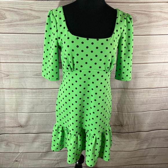 ASOS Green Polka Dot Mini Dress With Pep Hem - Picture 6 of 10